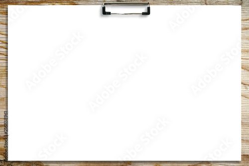 Empty sheet of paper attached to a wooden board. Mock Up.