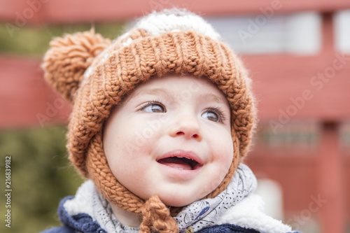 cute baby boy in Canadian winter