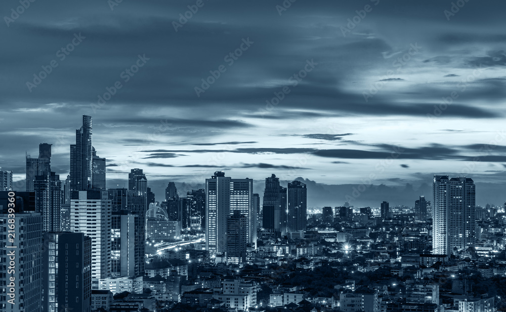 Fototapeta premium night urban cityscape with blue tone filter