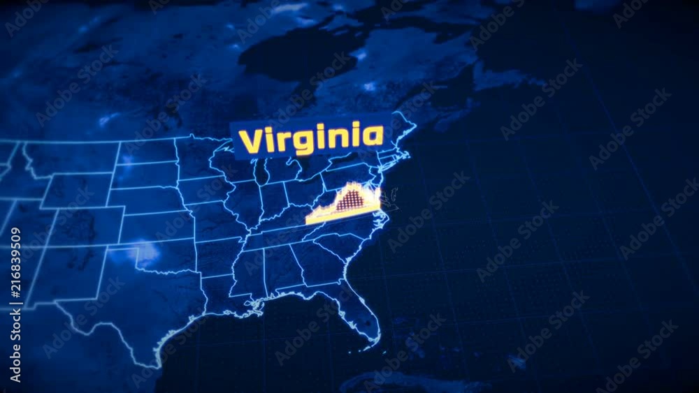 US Virginia state border 3D visualization, modern map outline, travel