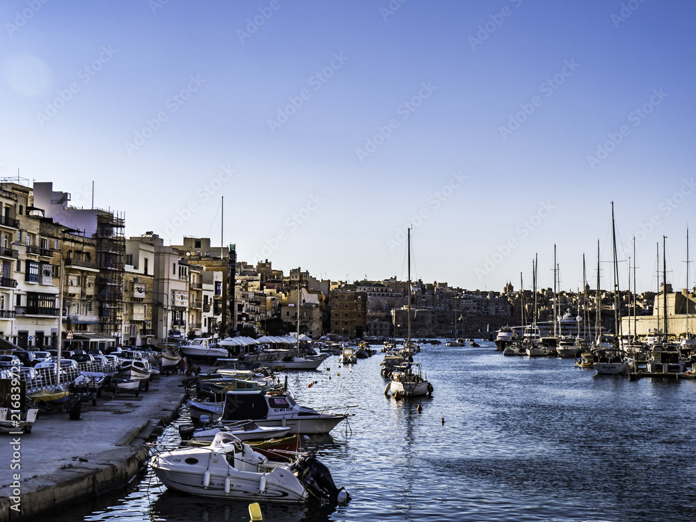 skyline of Valleta Three Cities in sunset hour