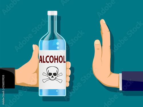 Man is holding a bottle of alcohol in his hand. Another person refuses to drink.