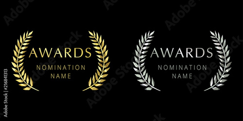 Awards logotype set. Isolated elegant abstract nominee emblem. First 1st and second place symbol. Luxurious congratulating framed template. Celebrating decorative traditional stained glass greetings.