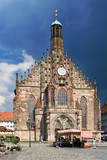 historic medieval centre - gothic Frauenkirche on Hauptmarkt, town Nuremberg, Germany, Europe