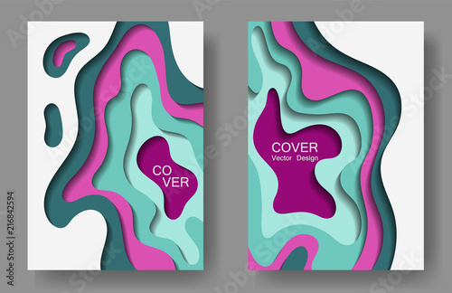 Vector paper cut layouts design collection for covers, flyers, posters. 3D abstract backgrounds with papercut shapes. Vertical paper cutout template for banner, brochure cover, booklet design.