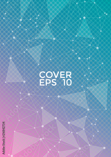 Global network connection geometric grid. Network nodes information technology concept. Vector cover page layout. 