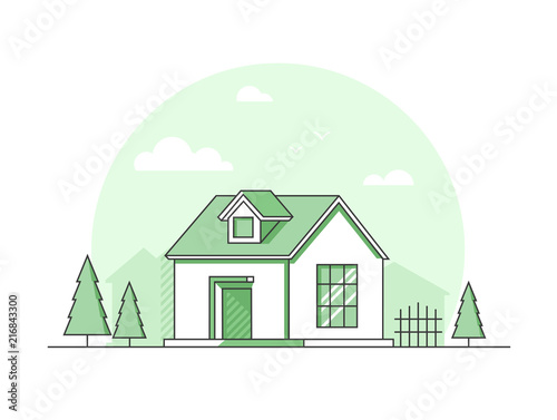 Farm house - modern thin line design style vector illustration