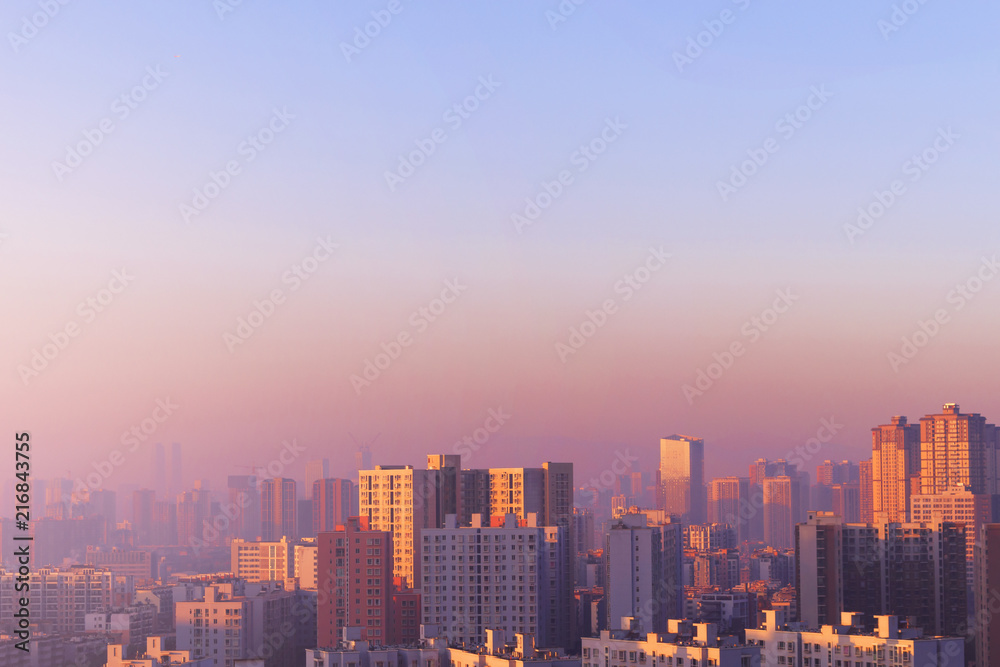 Urban concept: big city in the soft light of the morning