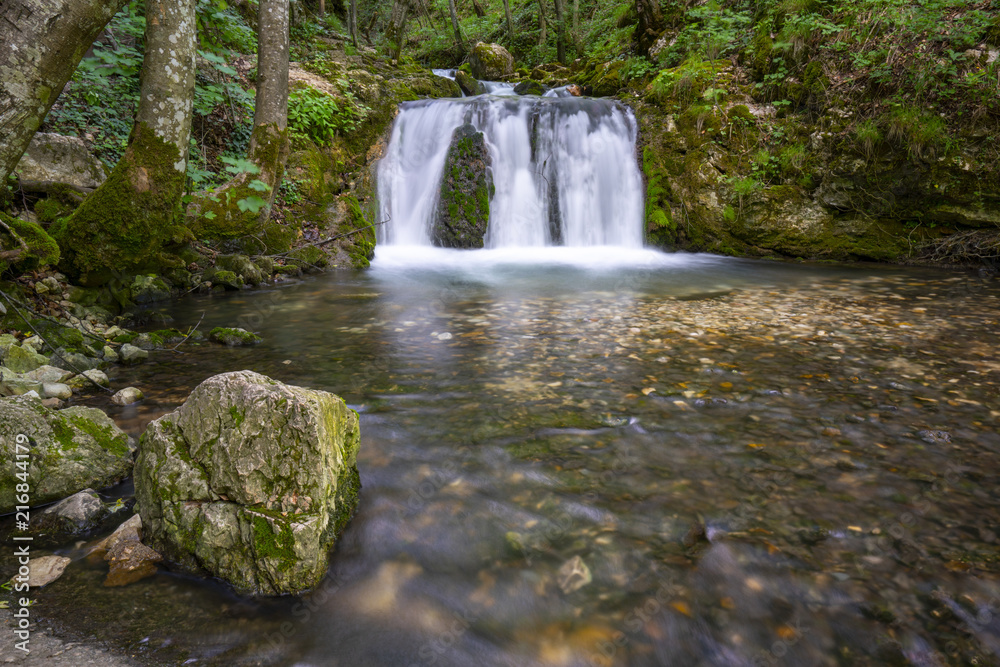 Obraz premium River of the Bigar Waterfall above the cascade Romania