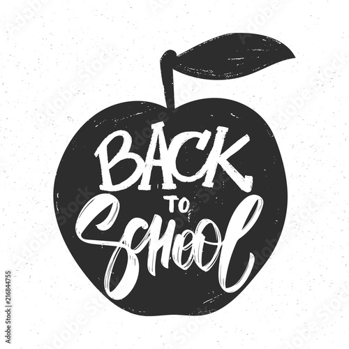 Vectro illustration: Hand drawn type lettering of Back to School and apple on white background.