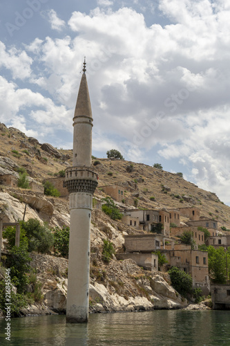 Sunken mosque and houses of the town Halfeti in Sanliurfa, Turkey