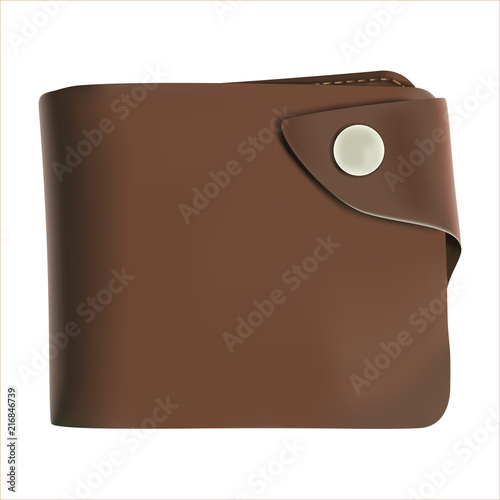 Vector brown purse wallet with money isolated on white background.