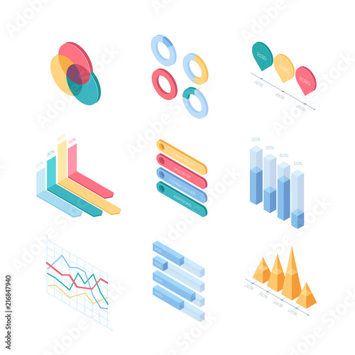 Infographic charts and diagrams - set of modern vector isometric elements
