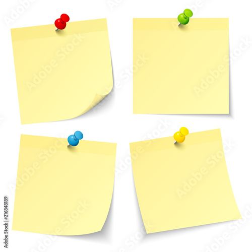 4 Yellow Stick Notes Colored Pins