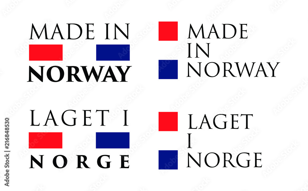 Simple Made in Norway / Laget i Norge (norwegian) label. Text with national colors arranged horizontal and vertical.