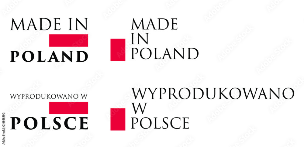 Simple Made in Poland / Wyprodukowano w Polsce (polish translation) label. Text with national colors arranged horizontal and vertical.