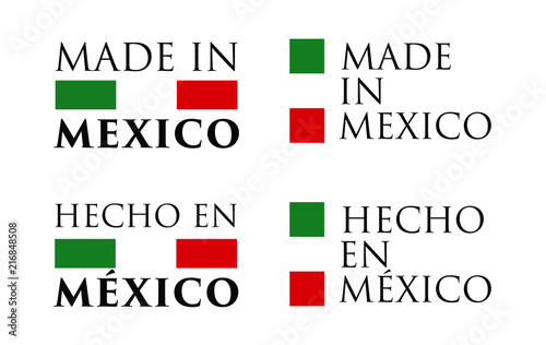 Simple Made in Mexico (and Spanish translation) label. Text with national colors arranged horizontal and vertical.