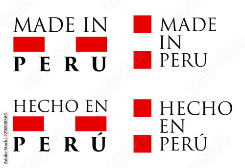 Simple Made in Peru / Hecho en (peruvian spanish translation) label. Text with national colors arranged horizontal and vertical.