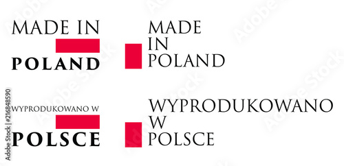 Simple Made in Poland / Wyprodukowano w Polsce (polish translation) label. Text with national colors arranged horizontal and vertical. photo