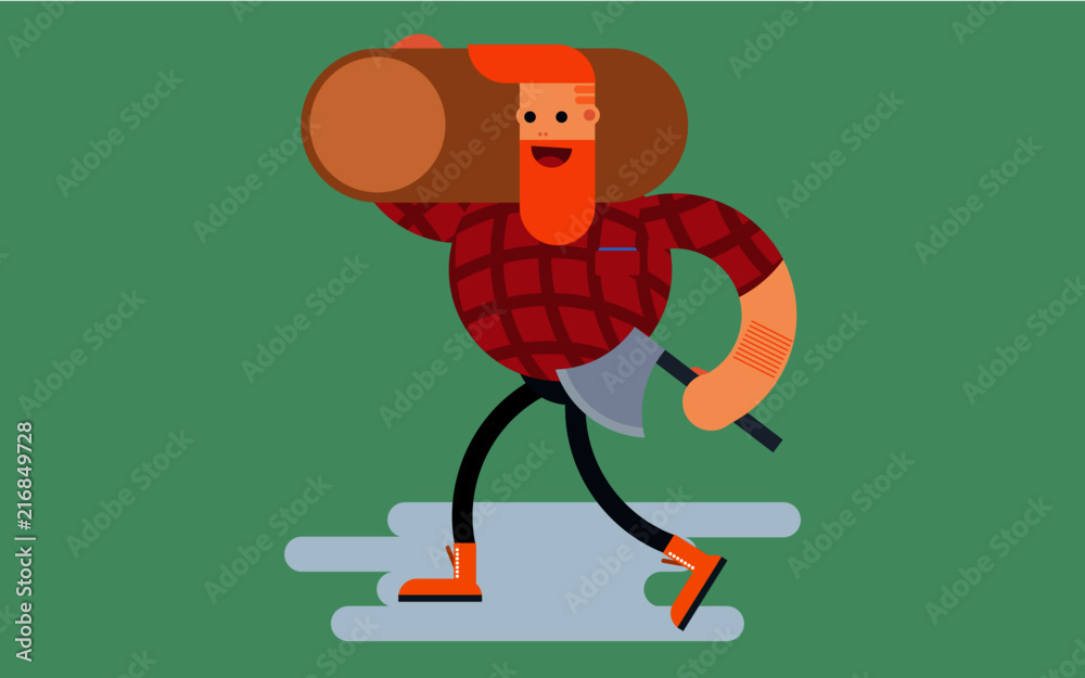 Woodcutter with log vector flat Woodcutter with log vector flat