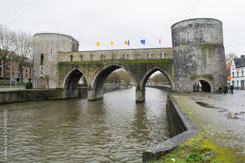 The Pont des Trous over the Scheldt River in Tournai, Belgium