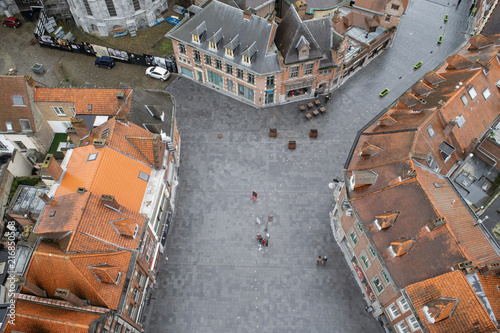 Aerial View of the Old Town streets in Tournai, Belgium