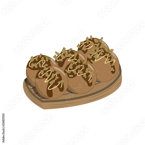 Takoyaki, Japanese food icon. Vector illustration. 