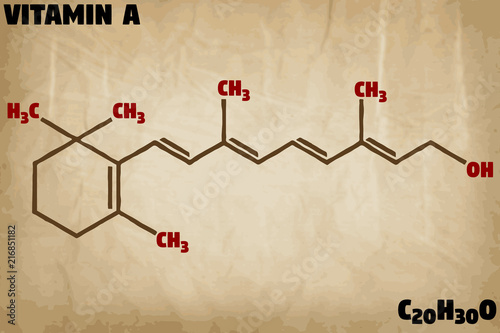 Detailed infographic illustration of the molecule of Vitamin A.