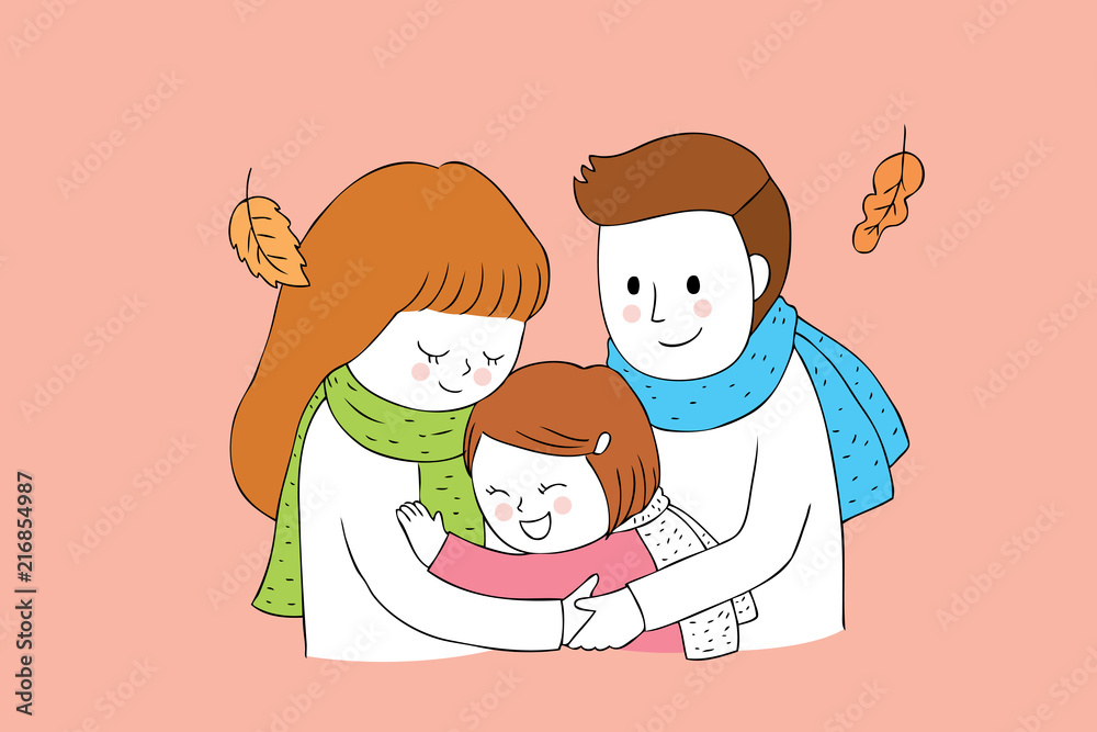 Cartoon cute Autumn family hugging vector. Cartoon cute Autumn family hugging vector.