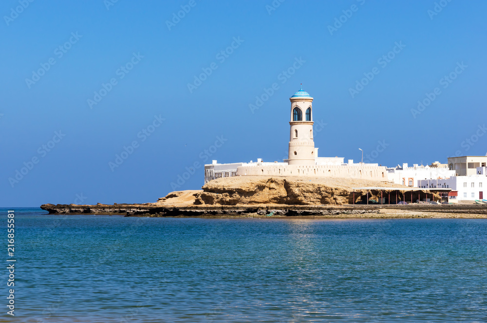 View on Sur Lighthouse from across the bay - Sur, Oman