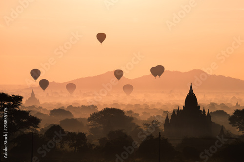 Air ballons over Bagan, Myanmar