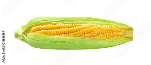Grains of ripe corn isolated on white background.