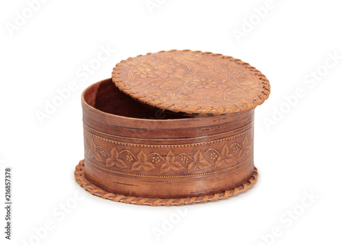 Antique wooden box on a white background