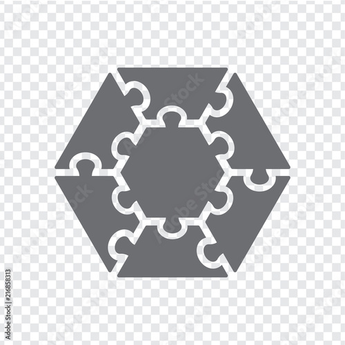 Simple icon hexagon puzzle in gray. Simple icon hexagon puzzle of the seven elements on transparent. Flat design. Vector illustration EPS10.