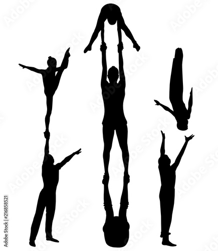Gymnasts acrobats vector black silhouette