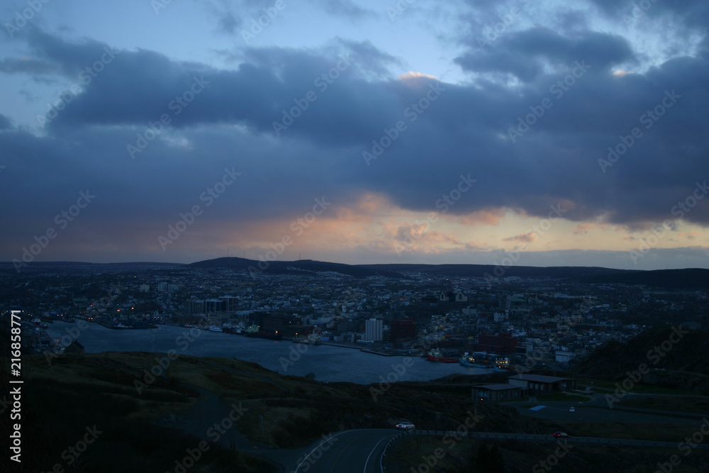 St.John's, Newfoundland. Evening. The Harbour and city view from the Signall Hill.