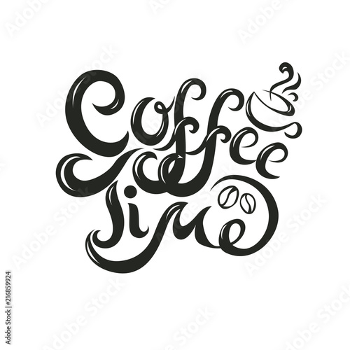 Coffee time phrase banner modern calligraphy lettering handwritten black text isolated on white background vector.