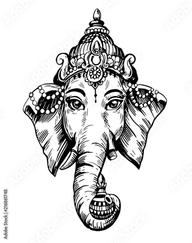 Ganesha. Indian god. Hand drawn illustration converted to vector