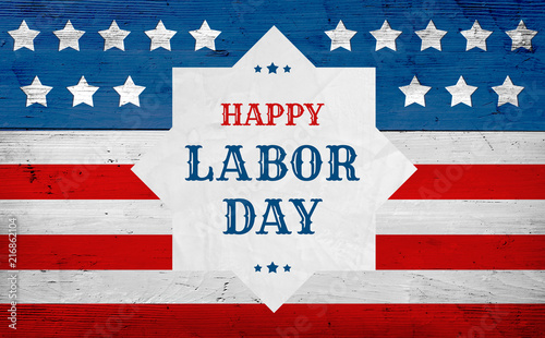 Happy Labor Day greeting, american flag banner, patriotic background with text photo