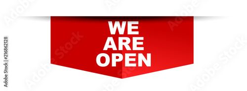 red vector banner we are open