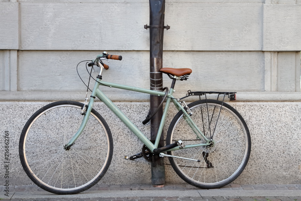 bicicletta verde chiaro con sellino pelle