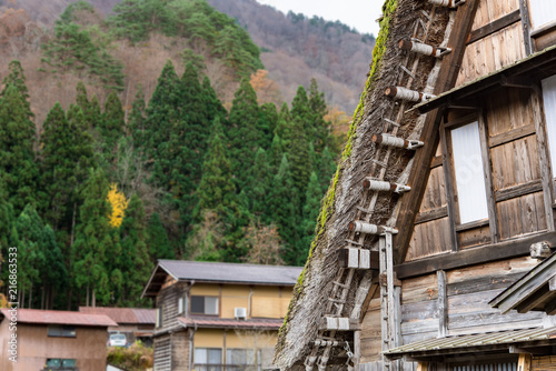 gassho-zukuri house in Shirakawa-go autumn. Shirakawa-go is one of Japan's UNESCO World Heritage Sites located in Gifu Prefecture, Japan.