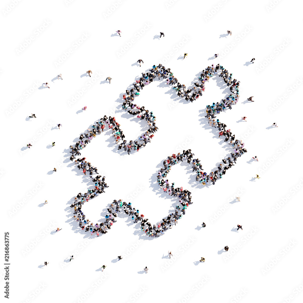 A lot of people form cake, icon . 3d rendering.