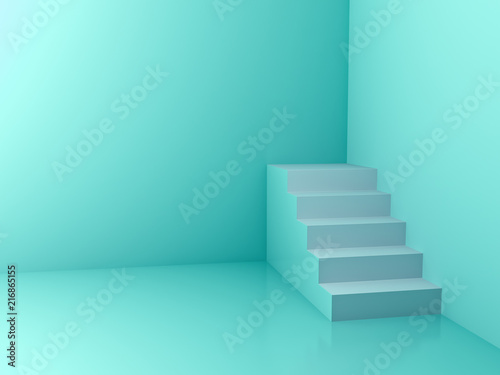 White stairs in the corner with green pastel color wall background 3D rendering