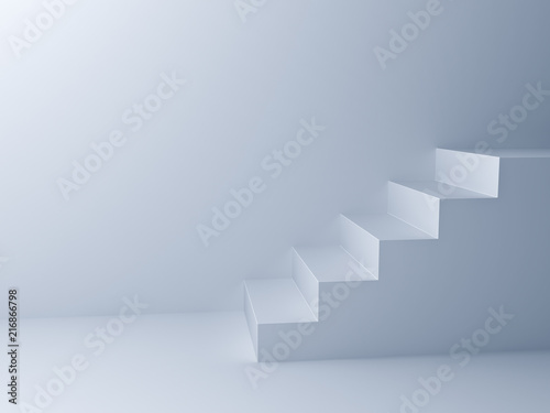 White wall background with white stairs 3D rendering
