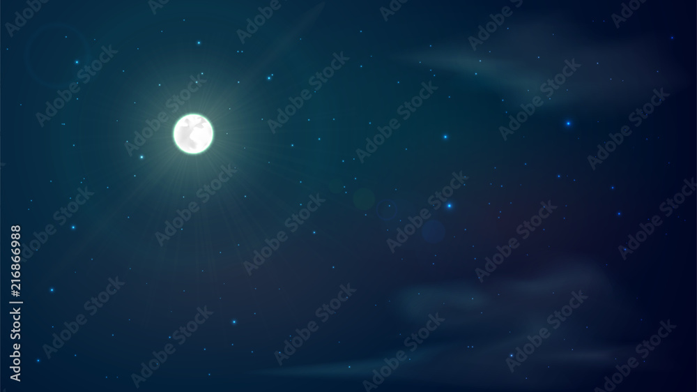Vector background with night starry sky and moon, full moon