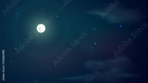 Vector background with night starry sky and moon  full moon
