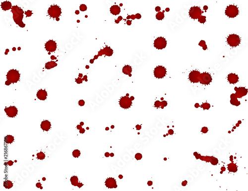 Messy blood blot collection, red drops on white background. Vector illustration, maniac style, isolated