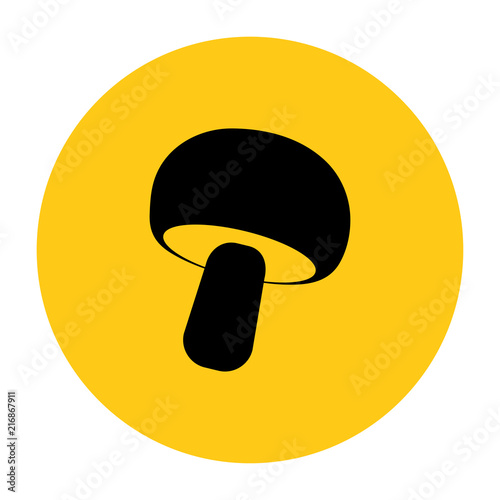 Mushroom icon. Icon from the set. Black silhouette on bright yellow background. Vector illustration