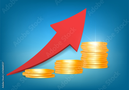 A bunch of gold coins, towers of coins, increased profits, saving money, banking